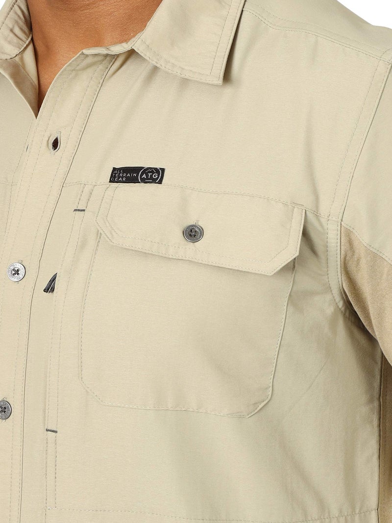 ATG by Wrangler Men's Long Sleeve Mixed Material Shirt, Twill, Medium - Image 4